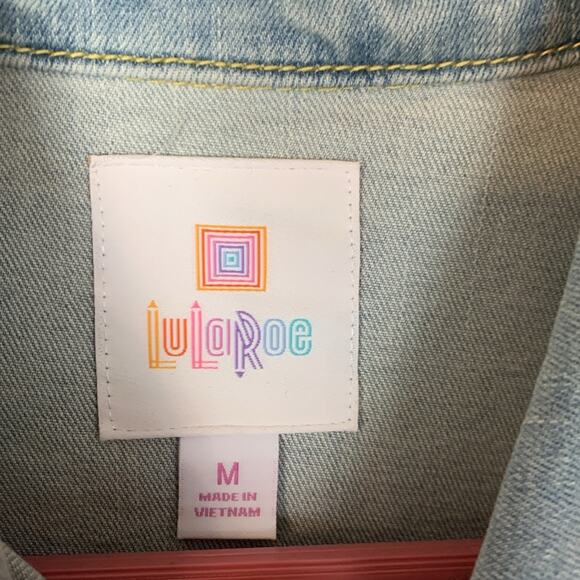 Lularoe women's medium denim jacket embroidery light wash casual yellow jean - Picture 2 of 8